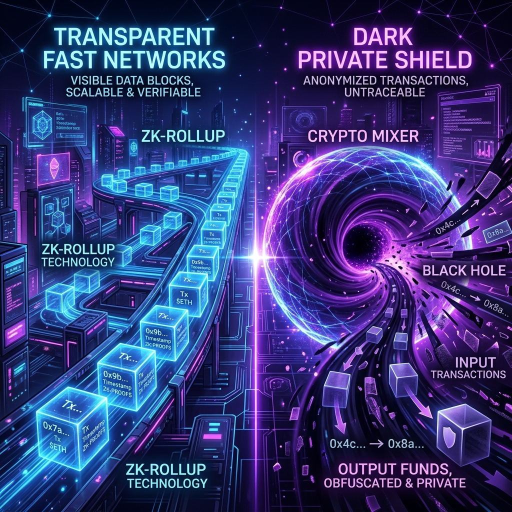 Zk-Rollups vs. Crypto Mixers: Are Zero-Knowledge Networks Really Anonymous?